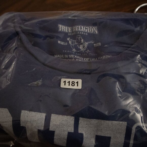 True Religion Thrashed Logo Tee Mens Small Blue - Picture 8 of 8